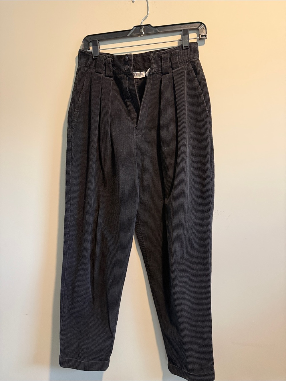 High-Rise Black Corduroy Straight-Leg Pants